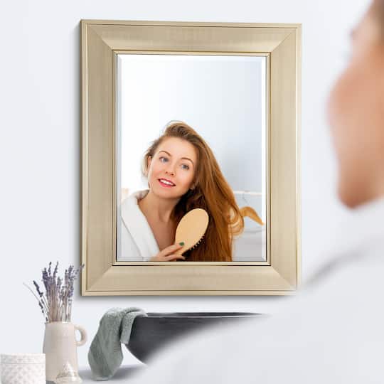 Head West 31" Brushed Nickel Pave Textured Framed Wall Vanity Mirror